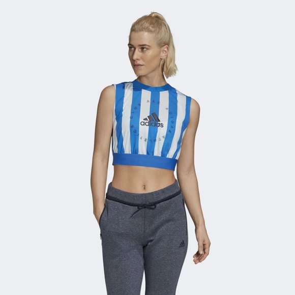 Adidas FL1847 Super Cropped Graphic Striped  Tank - Picture 1 of 4